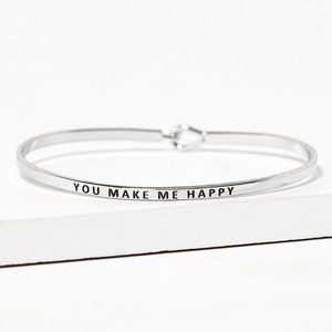 YOU MAKE ME HAPPY  Fun, Inspirational Engraved Message Bracelet  Silver Tone